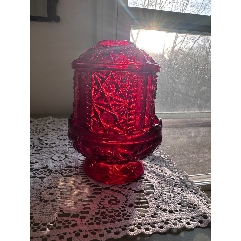 Indiana Glass Stars and Bars Ruby Red Fairy Lamp